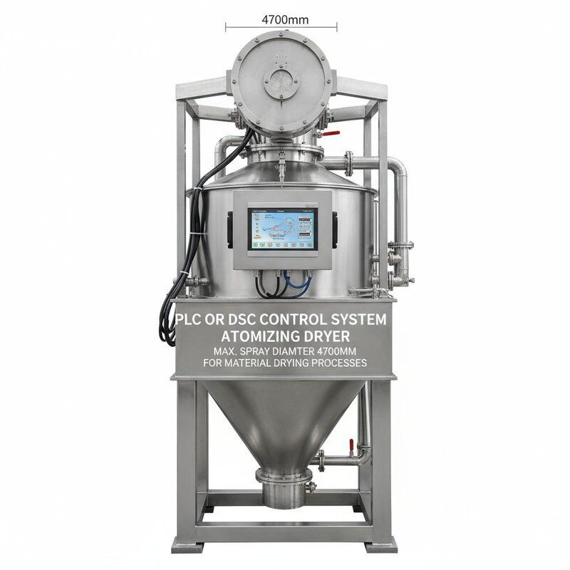 Sistema de control PLC o DSC Secador atomizador con diámetro máximo de pulverización de 4700 mm diseñado para procesos de secado de materiales